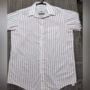 Arrow White Button-Down Shirt with Thin Reddish Maroon Stripes